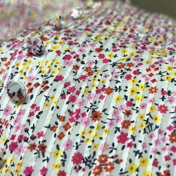 J.Crew Floral in Field Day Print Metallic Button Down V-Neck Midi Size 2 - Picture 8 of 9
